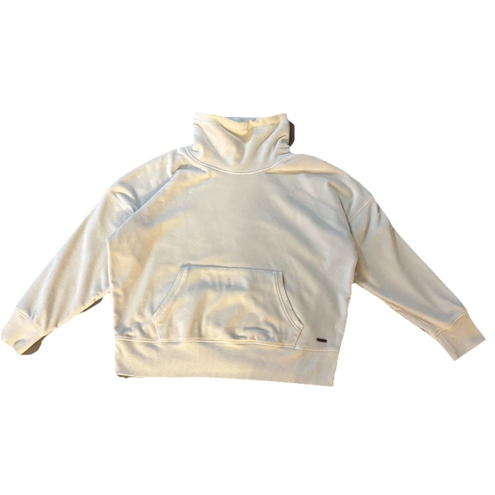 Hyba Funnel Neck White Sweatshirt XL Cozy Minimalist Athleisure Kangaroo Pocket
